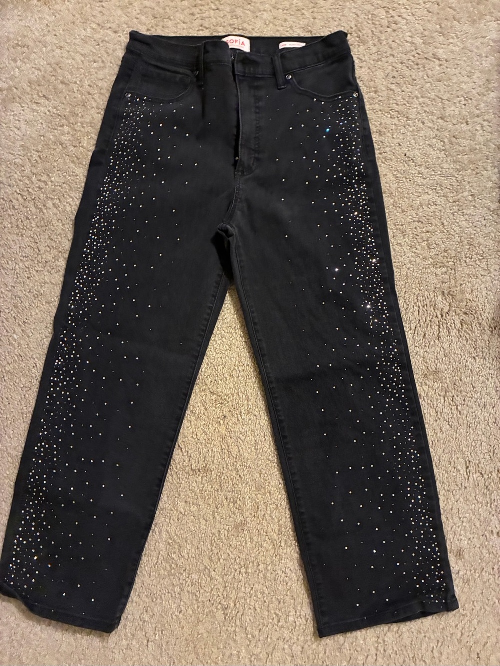 sofia by sofia vergara Black Straight-Leg Jeans with Rhinestones
